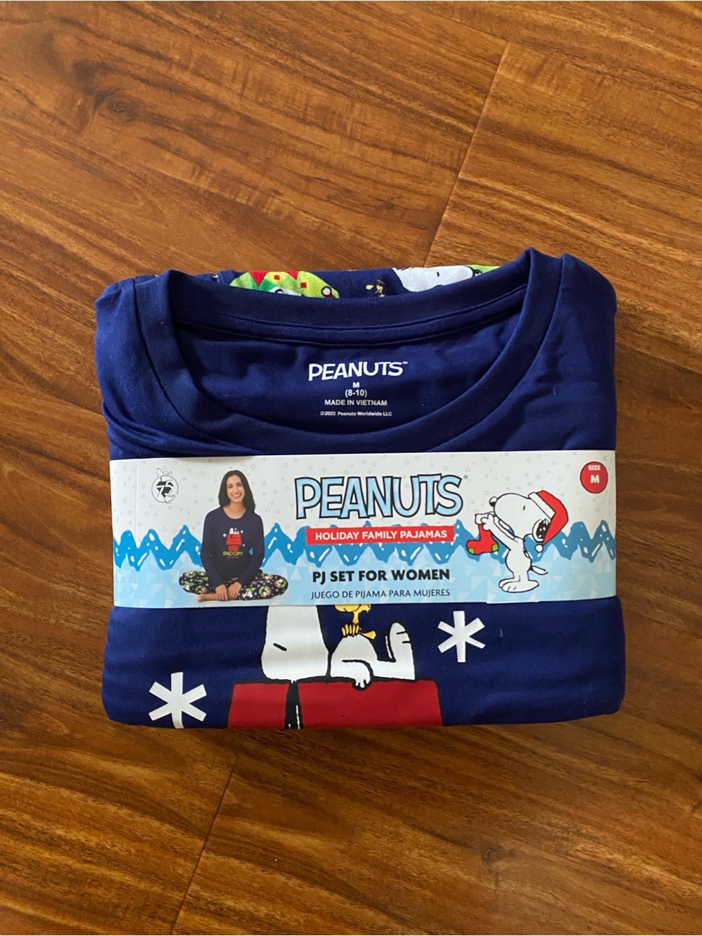 NWT New Womens Peanuts Navy Holiday Snoopy Woodstock Long Sleeve Pants PJ Size M